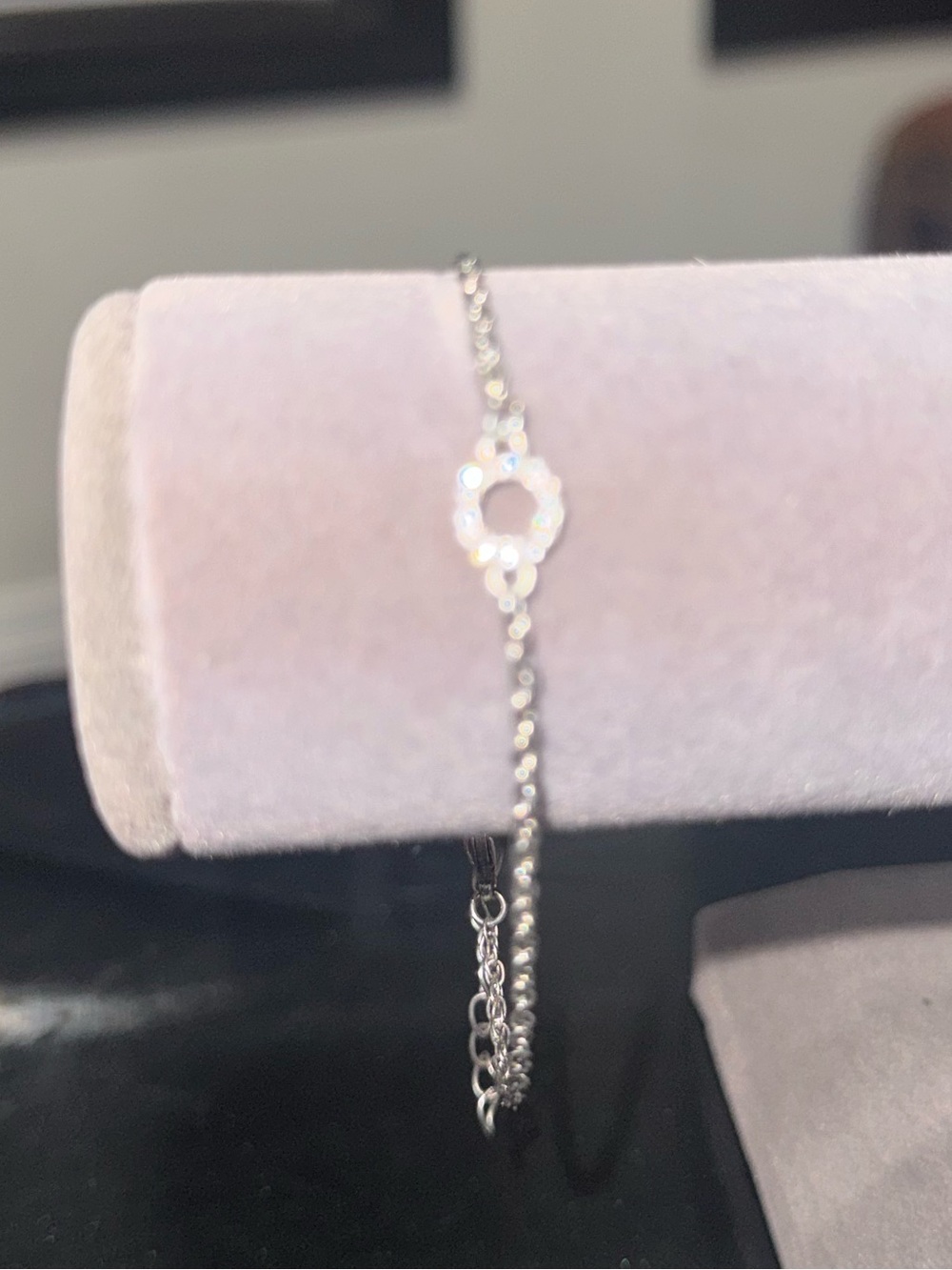 Silver Heart Link Bracelet dainty circle round rhinestone cz crystal chain